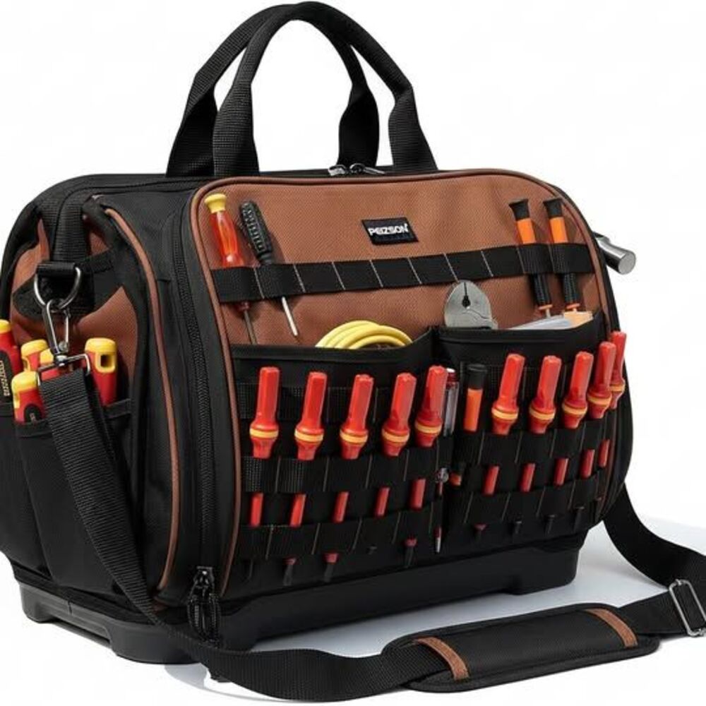 Large Contractor Tool Bag 46 Pockets 80+ MOLLE Loops Molded Base